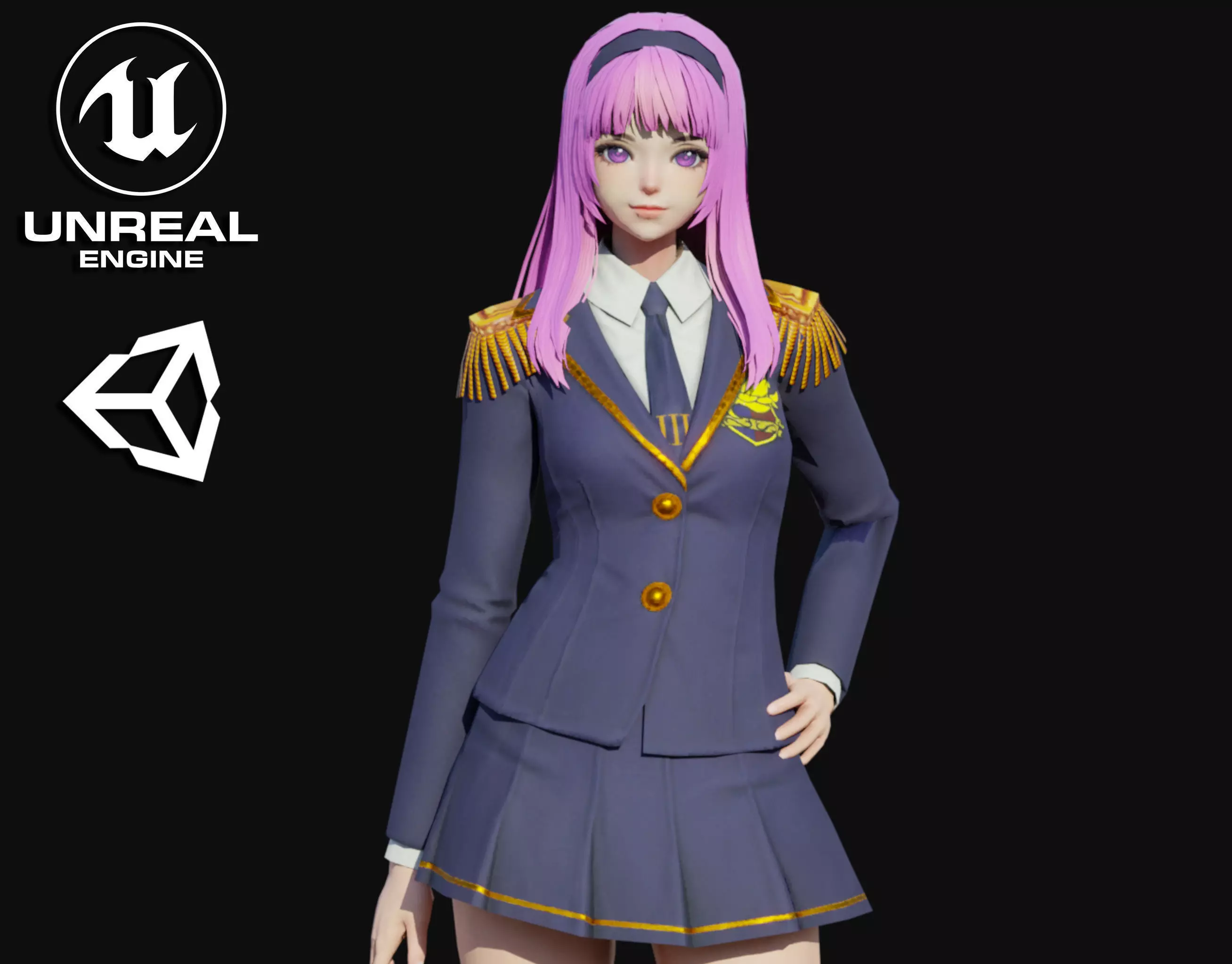 School Girl Low-poly 3D model_0
