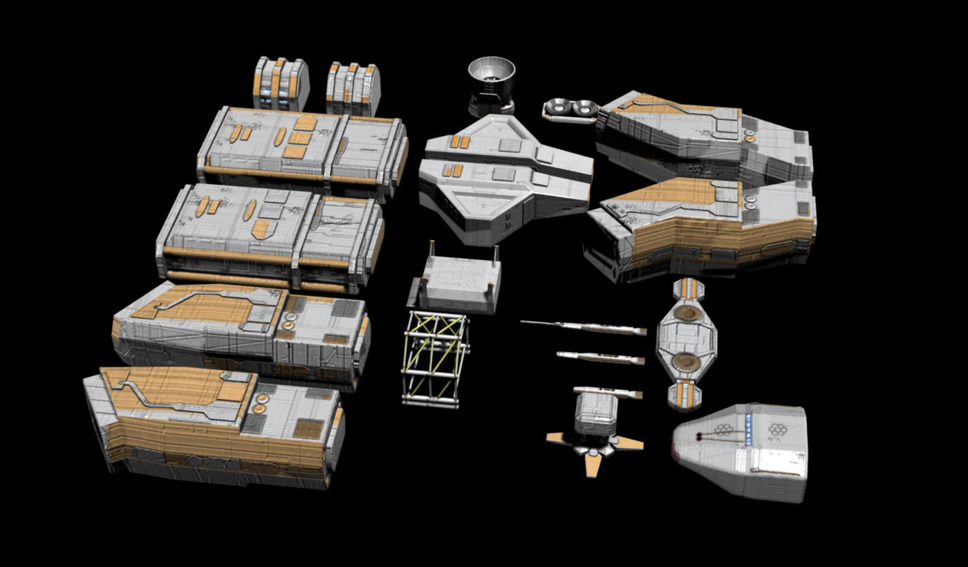 Spaceship Construction Kit Low-poly 3D model_2