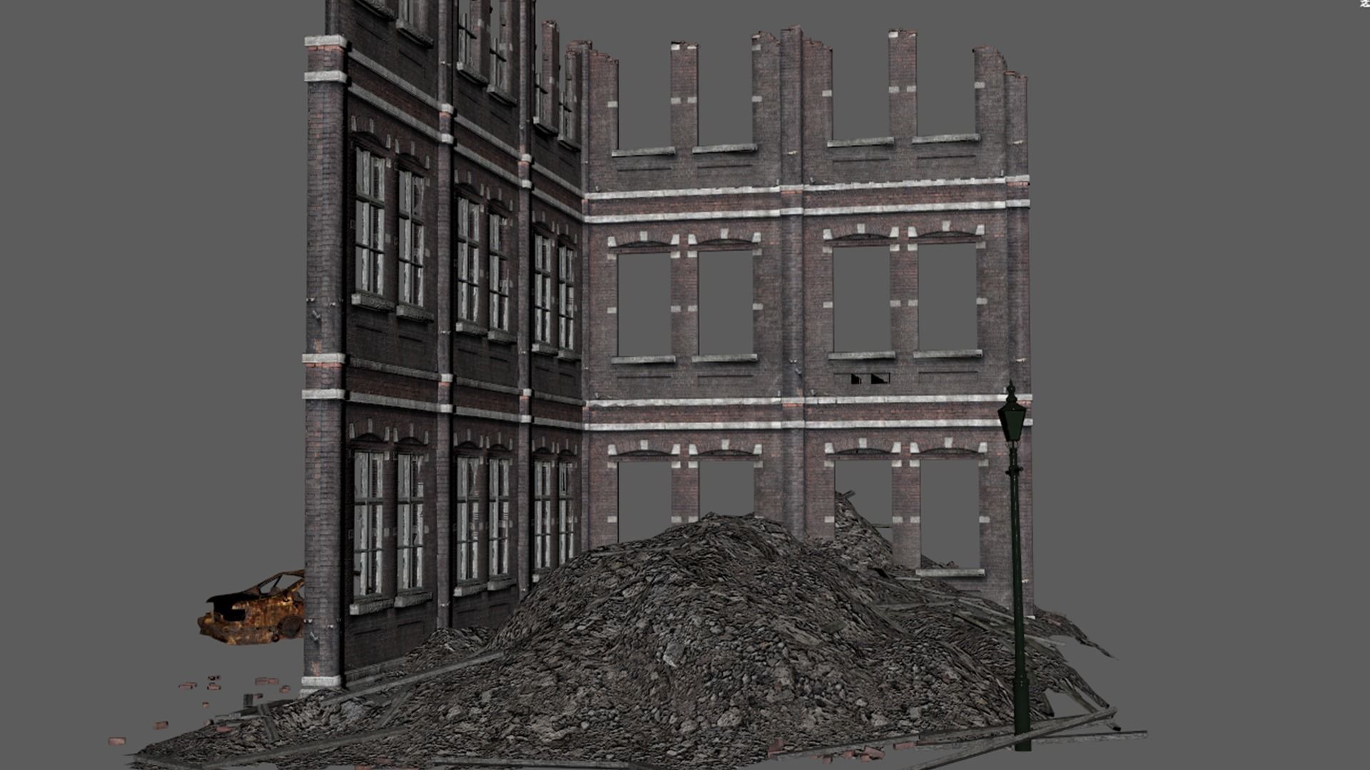Detailed Ruined Building A21 3D model_3