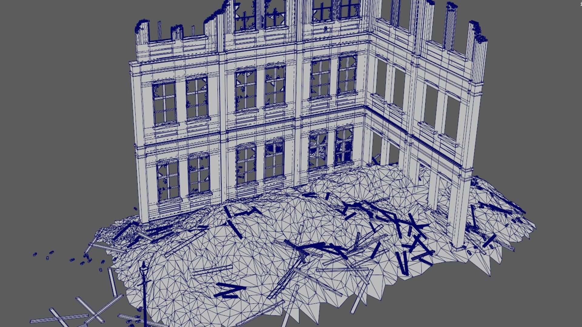 Detailed Ruined Building A21 3D model_8