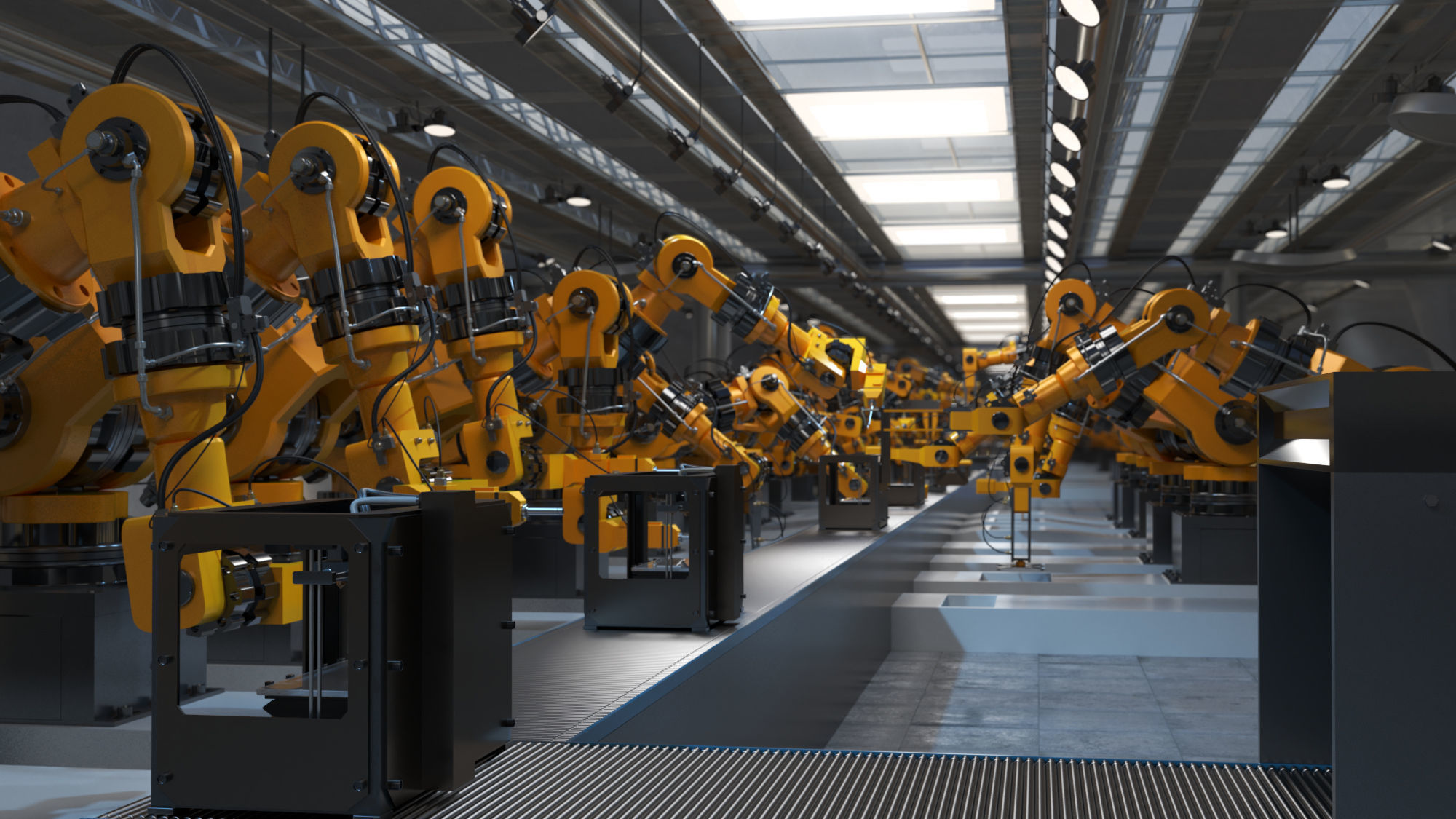 Industrial robots assembling 3D printers 3D model_7