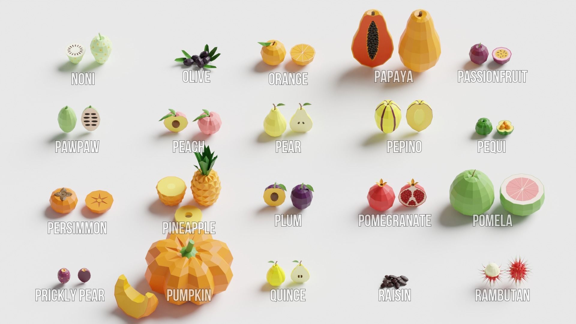 Fruits Pack Collection Low-poly 3D model_9
