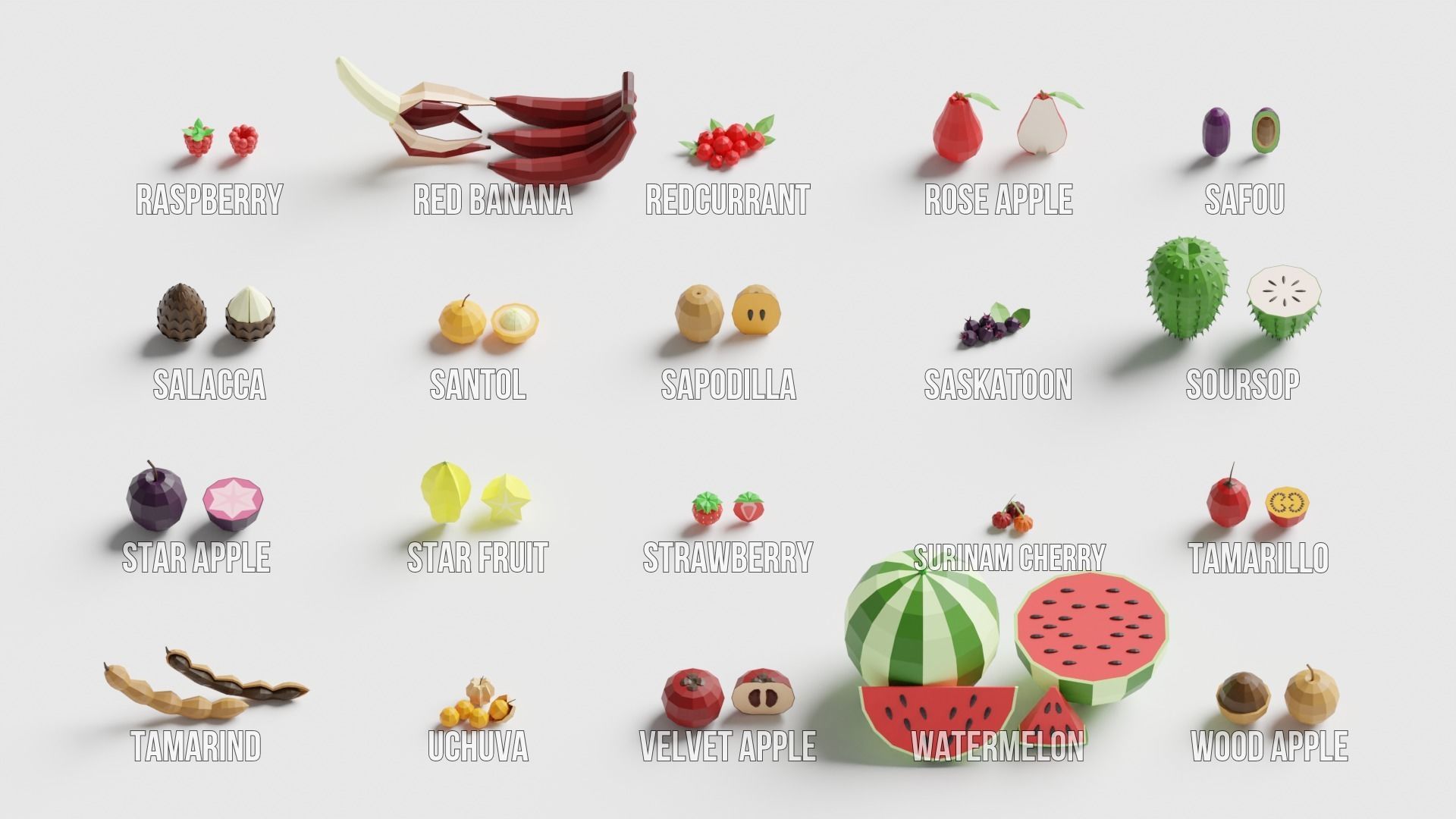 Fruits Pack Collection Low-poly 3D model_11