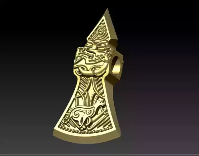 viking ax with a wolf 3D print model