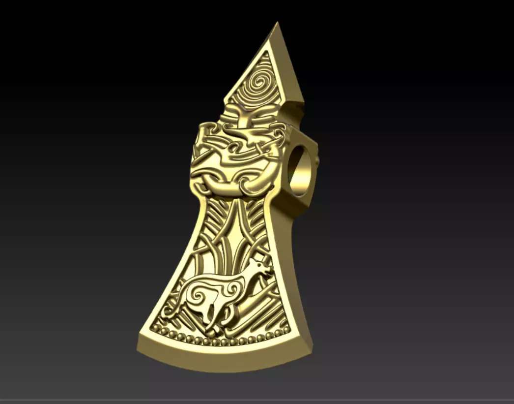 viking ax with a wolf 3D print model