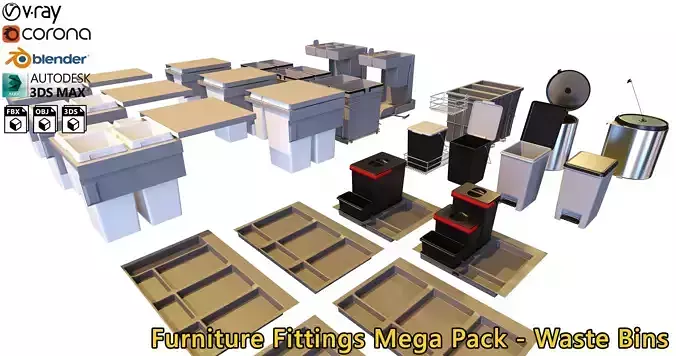 Furniture Fittings Mega Pack - Waste Bins 3D model