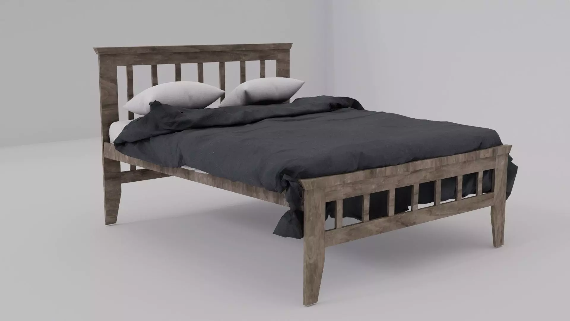 Maya Wooden Double Bed Free 3D model