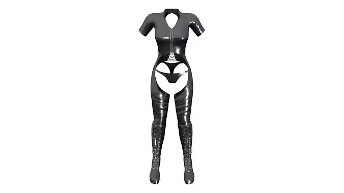 Women Faux Leather Open Crotch Bodysuit