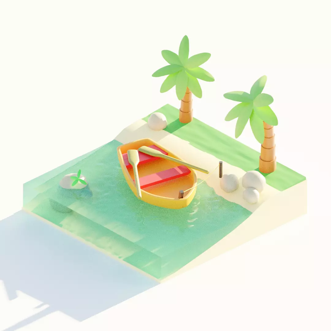 TROPIC island with boat and palm trees Texture_0