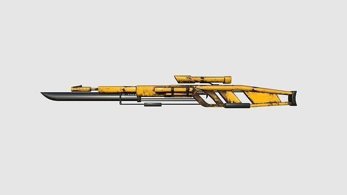 SciFi Sniper Gunblade A06 Yellow Dirt - Fiction Weaponry Low-poly 3D model