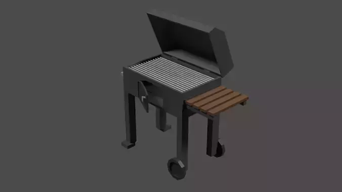 Lowpoly Grill bbq with wooden table