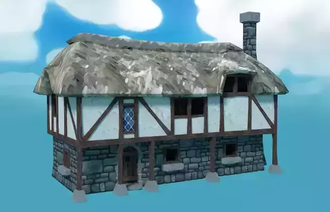 Cartoon low poly medieval house 
