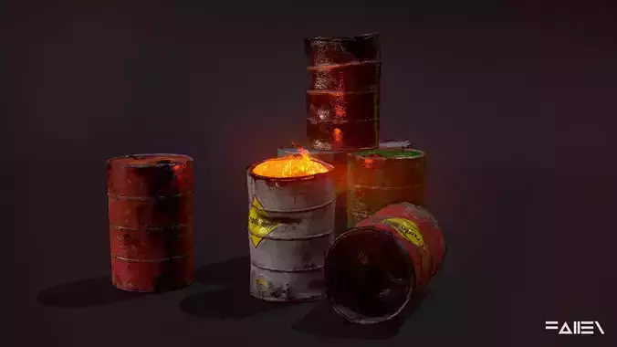 Low-poly game-ready barrels models
