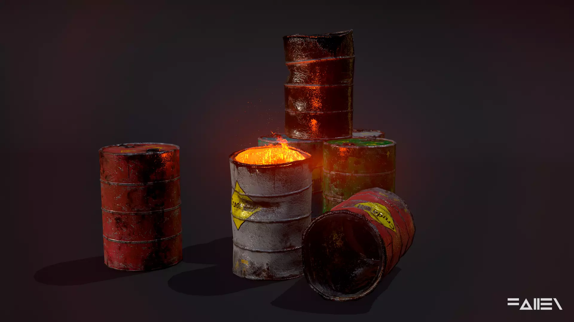Low-poly game-ready barrels models Low-poly 3D model