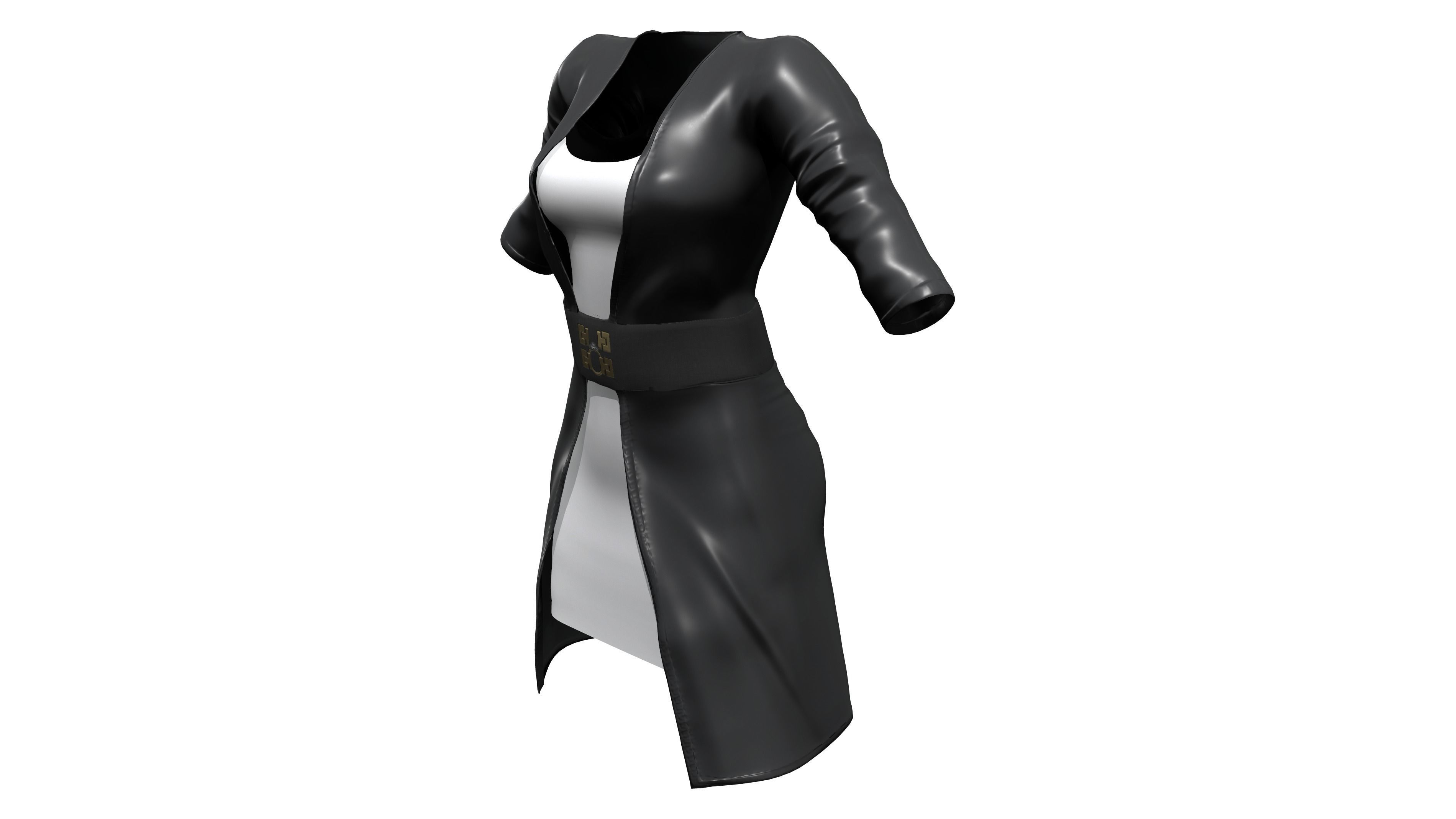 Long Leather Coat Low-poly 3D model_3