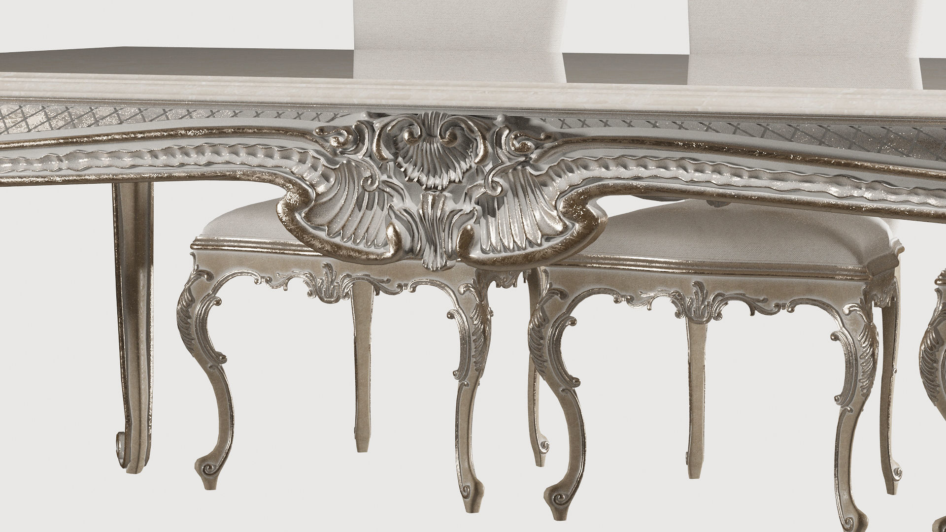 kosovart rococo dining table and chair 3D model_2
