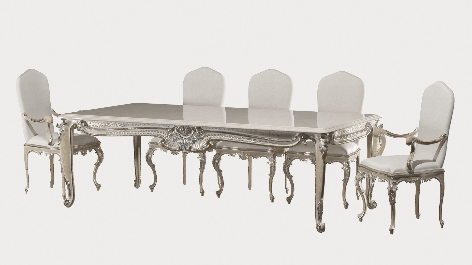 kosovart rococo dining table and chair 3D model_7