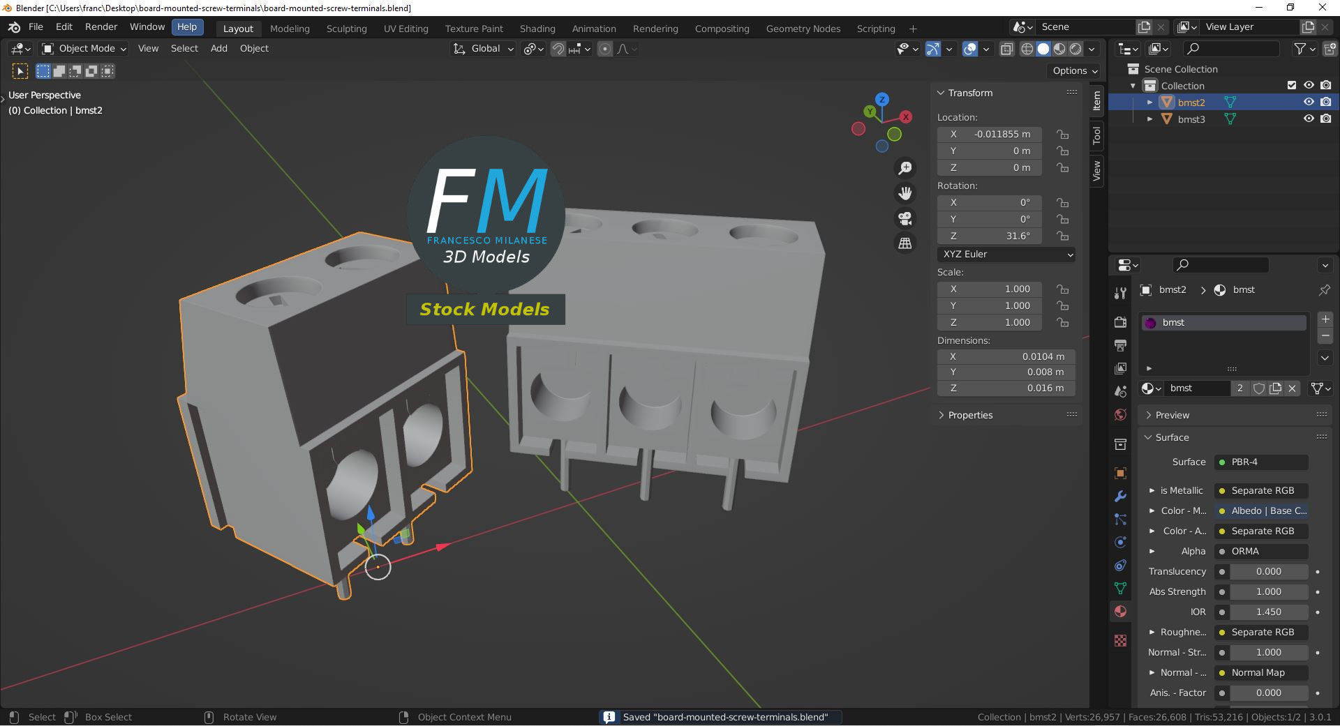 Board mounted screw terminals 3D model_9