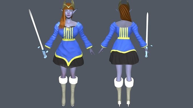 Elf lady Low-poly 3D model