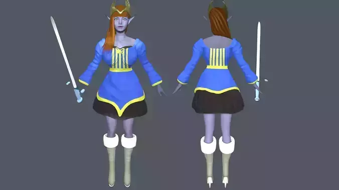 Elf lady Low-poly 3D model