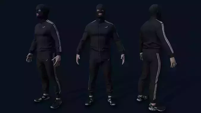 Bandit man in tracksuit Low-poly 3D model