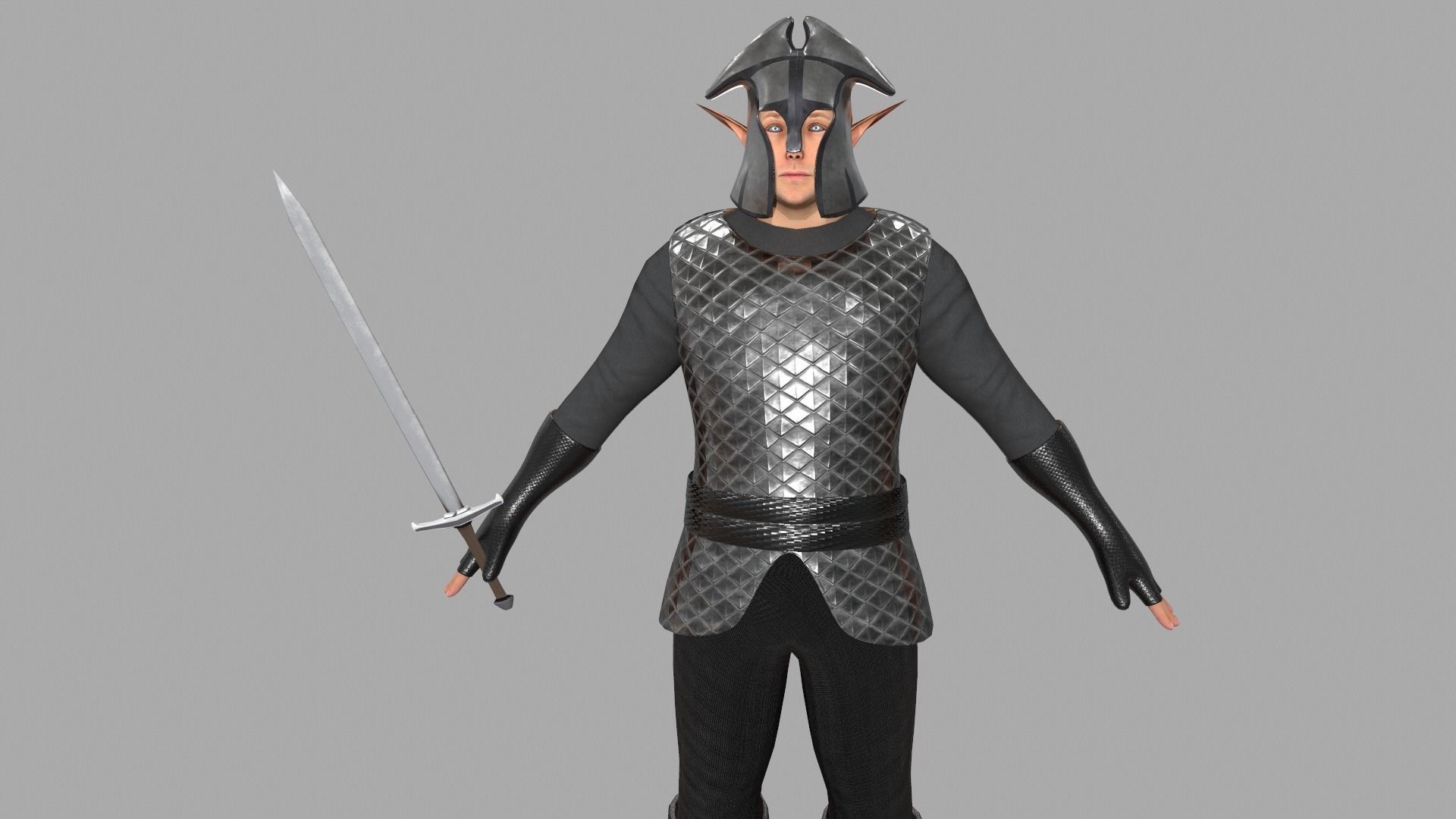 Elf knight Low-poly 3D model_4