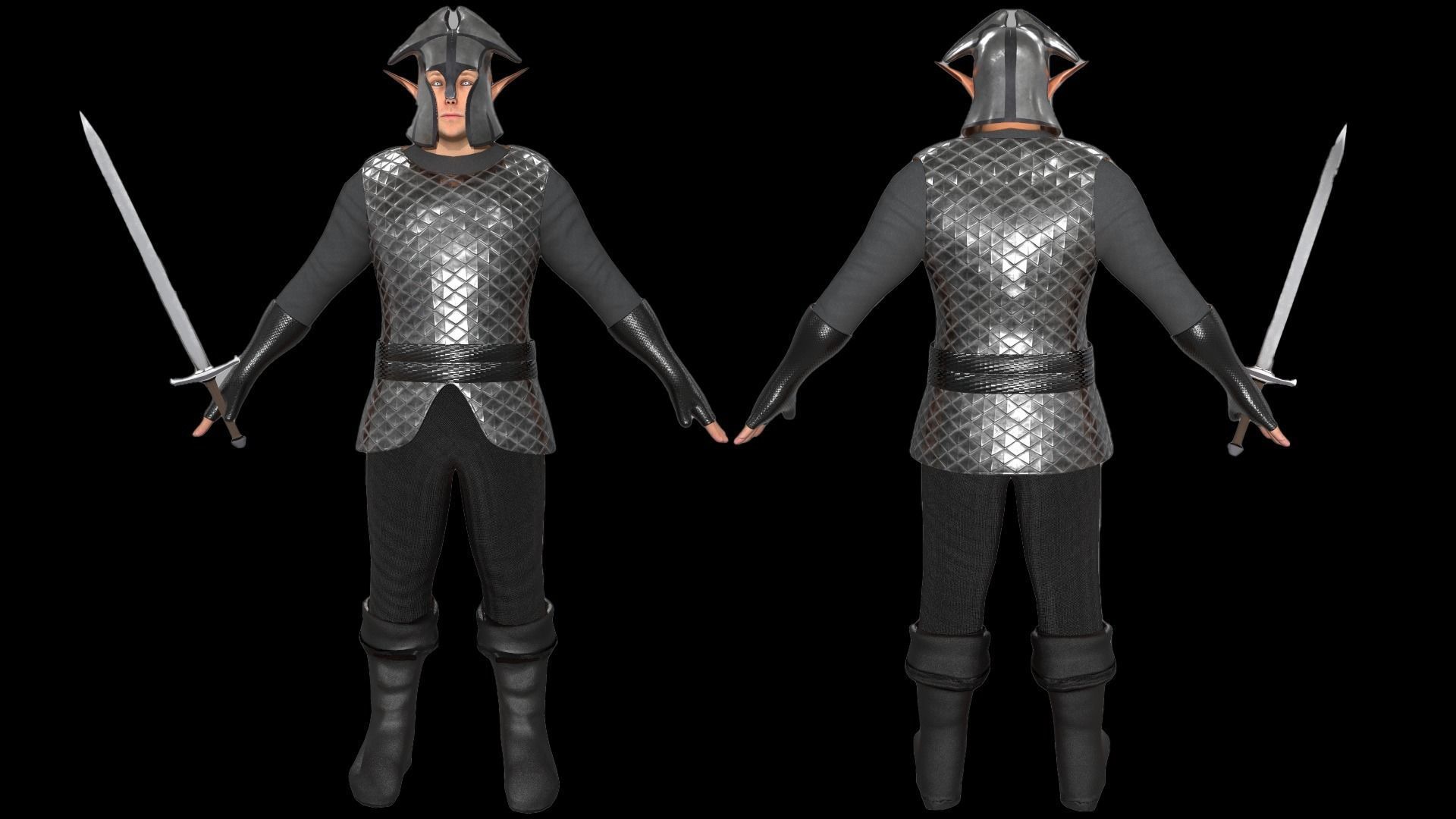 Elf knight Low-poly 3D model_2