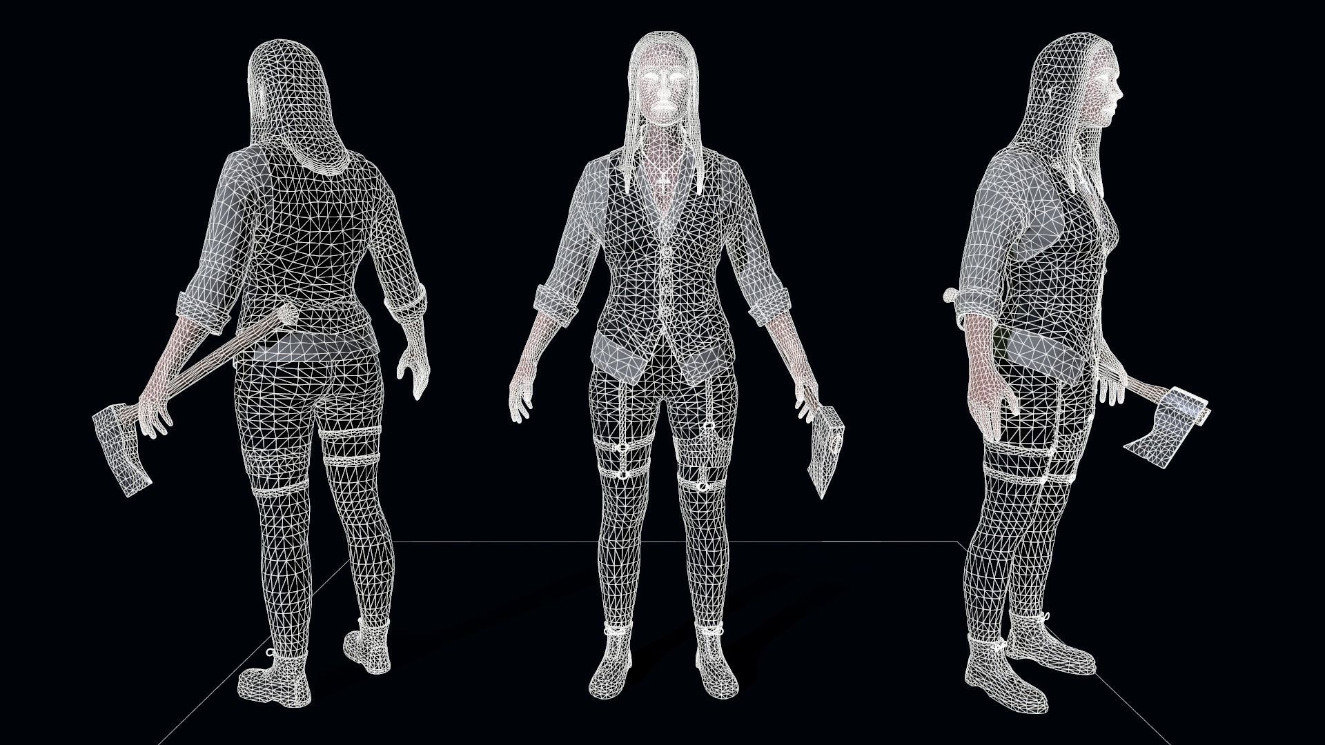 Vampire hunter Girl Low-poly 3D model_2