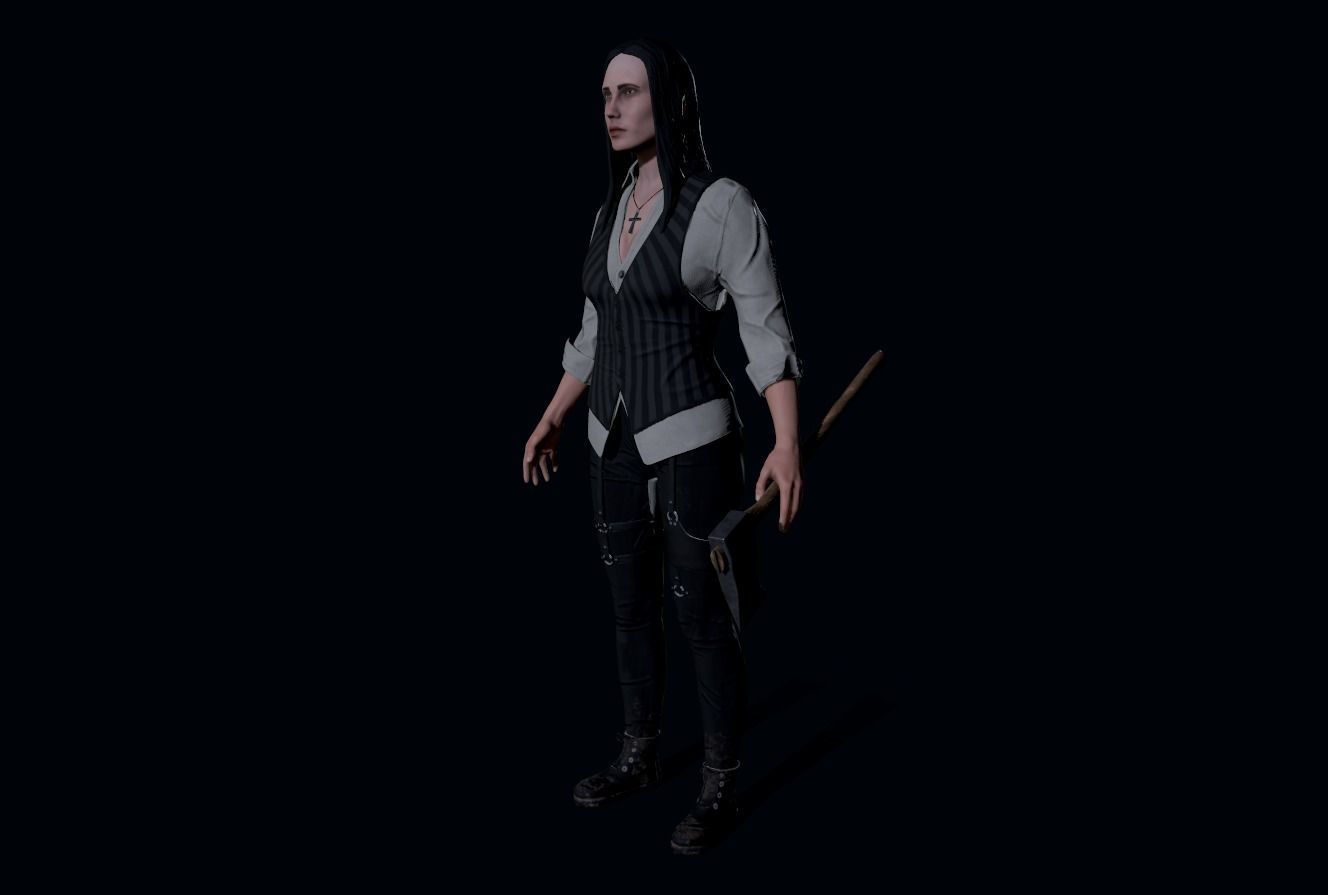 Vampire hunter Girl Low-poly 3D model_7