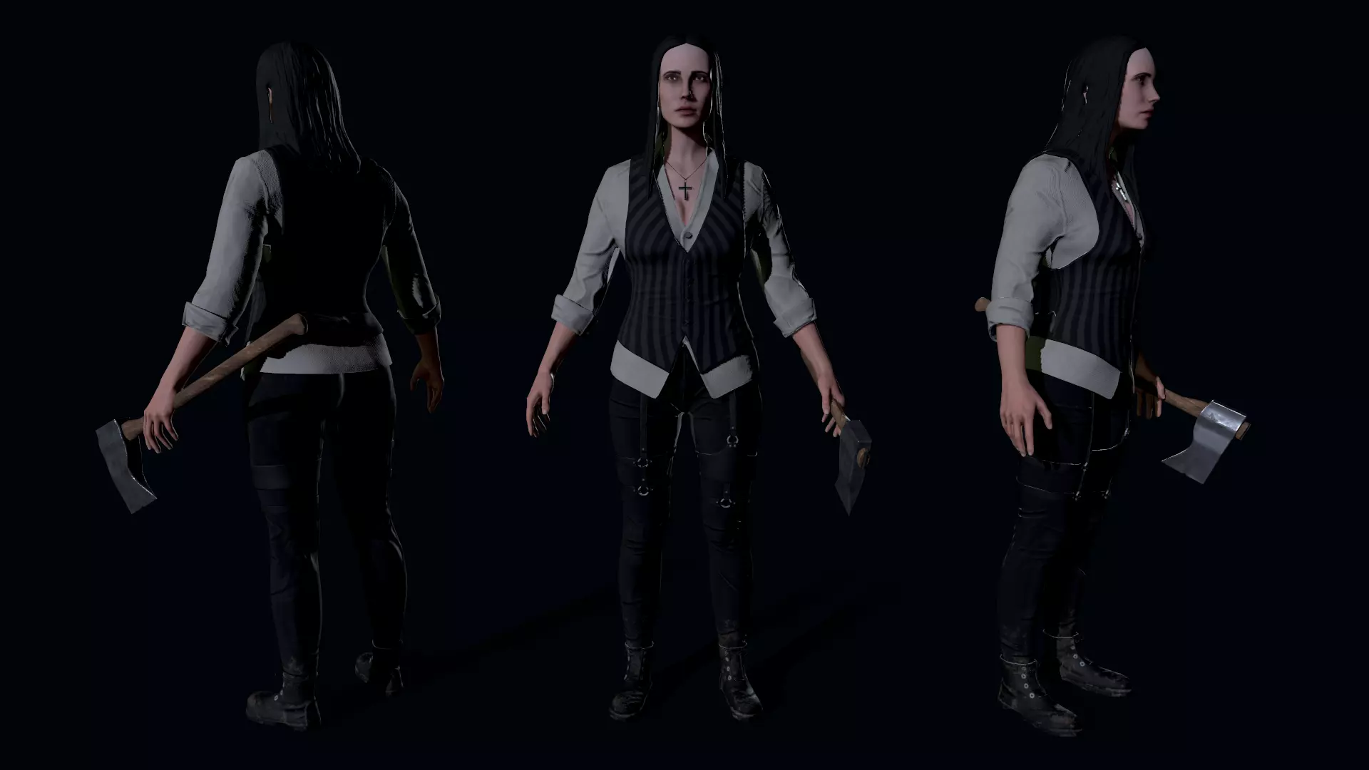 Vampire hunter Girl Low-poly 3D model_0