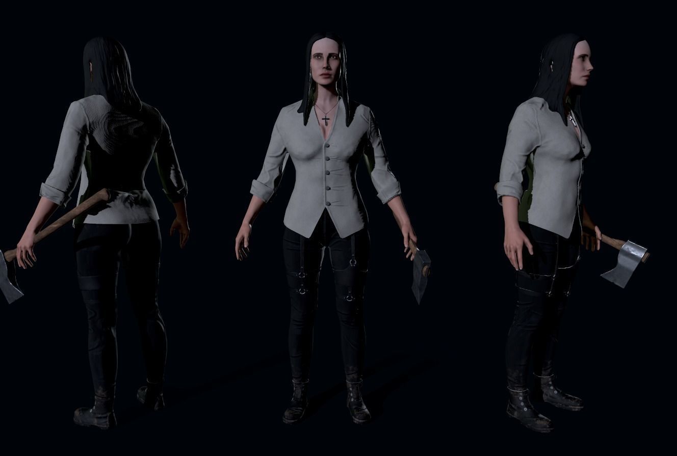 Vampire hunter Girl Low-poly 3D model_1