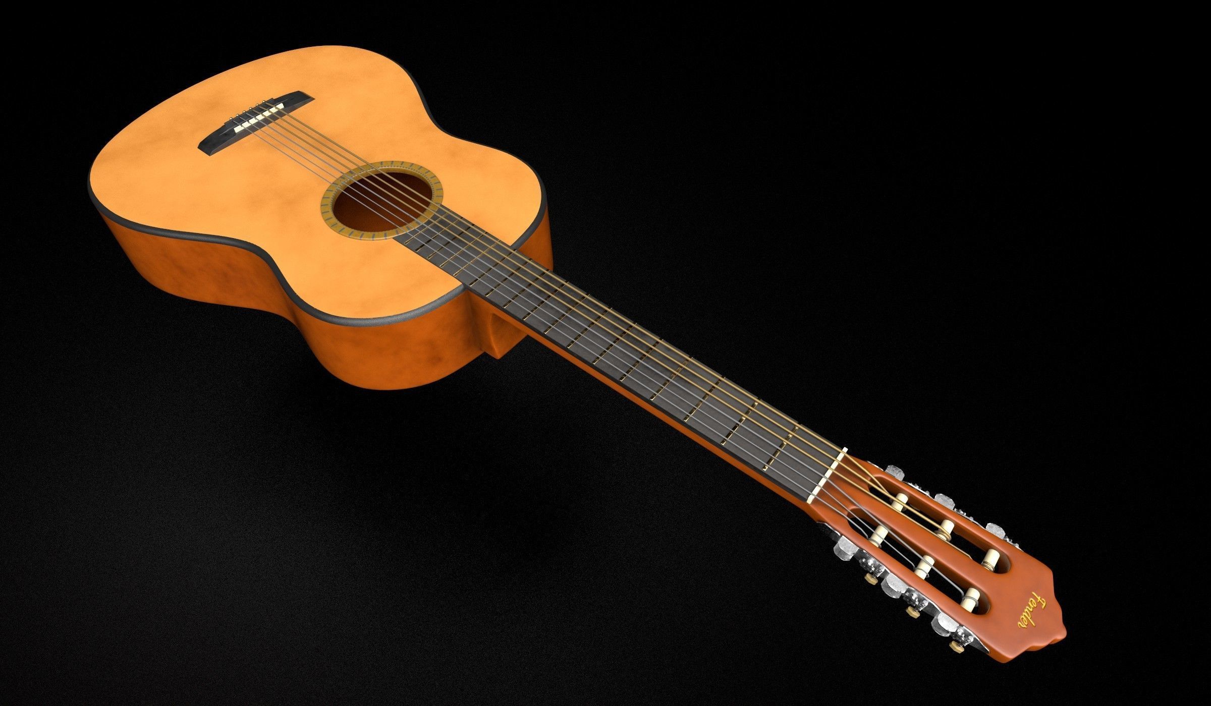 Classic Guitar Low-poly 3D model_2