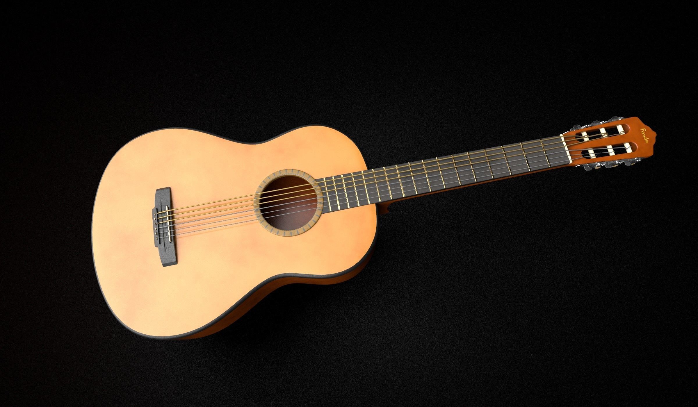 Classic Guitar Low-poly 3D model_1