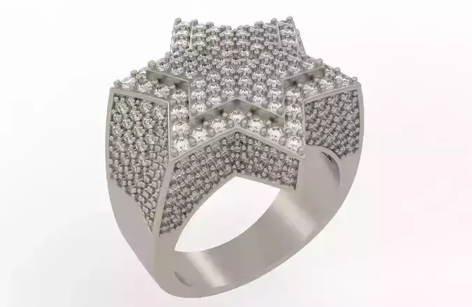 6 Angles Pave Star Ring Style 3 Size US 9