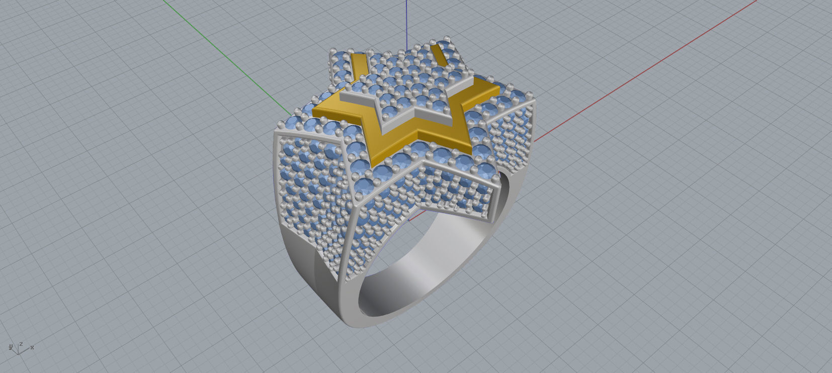 6 Angles Pave Star Ring Style 4 Size US 9 3D print model_7