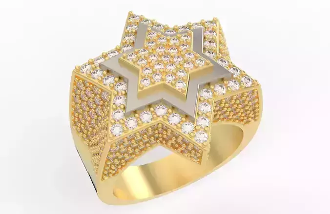 6 Angles Pave Star Ring Style 4 Size US 9