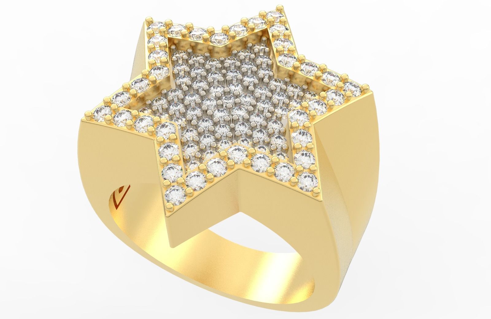 6 Angles Pave Star Ring Style 6 Size US 9 3D print model_2