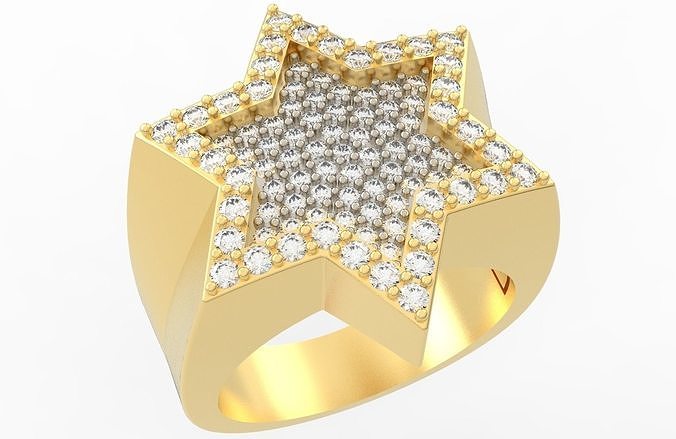 6 Angles Pave Star Ring Style 6 Size US 9 3D print model