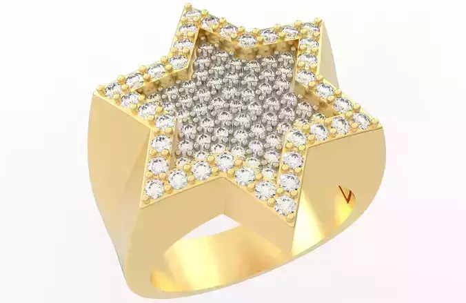 6 Angles Pave Star Ring Style 6 Size US 9