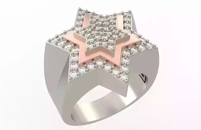 6 Angles Pave Star Ring Style 8 Size US 9