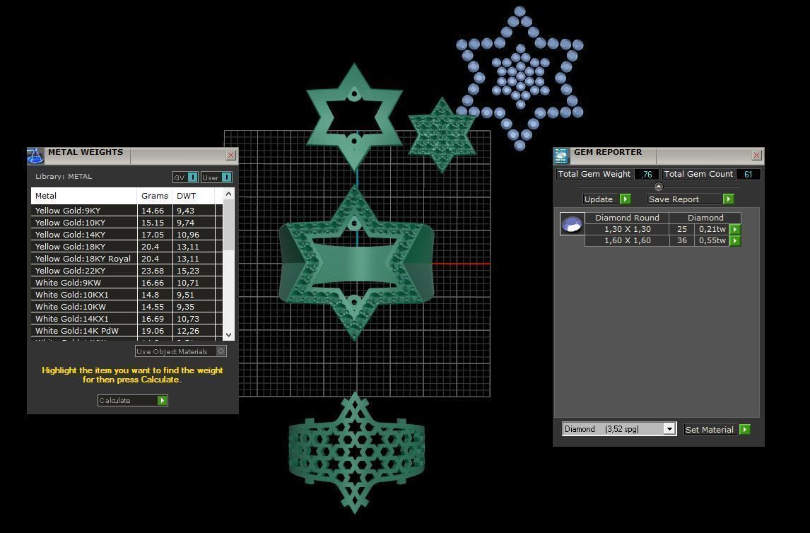 6 Angles Pave Star Ring Style 8 Size US 9 3D print model_10