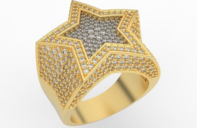 5 Angles Pave Big Star Ring Style 1 Size US 9 3D print model