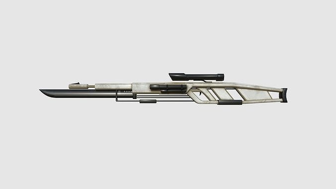 SciFi Sniper Gunblade A07 White - Fiction Weaponry Low-poly 3D model