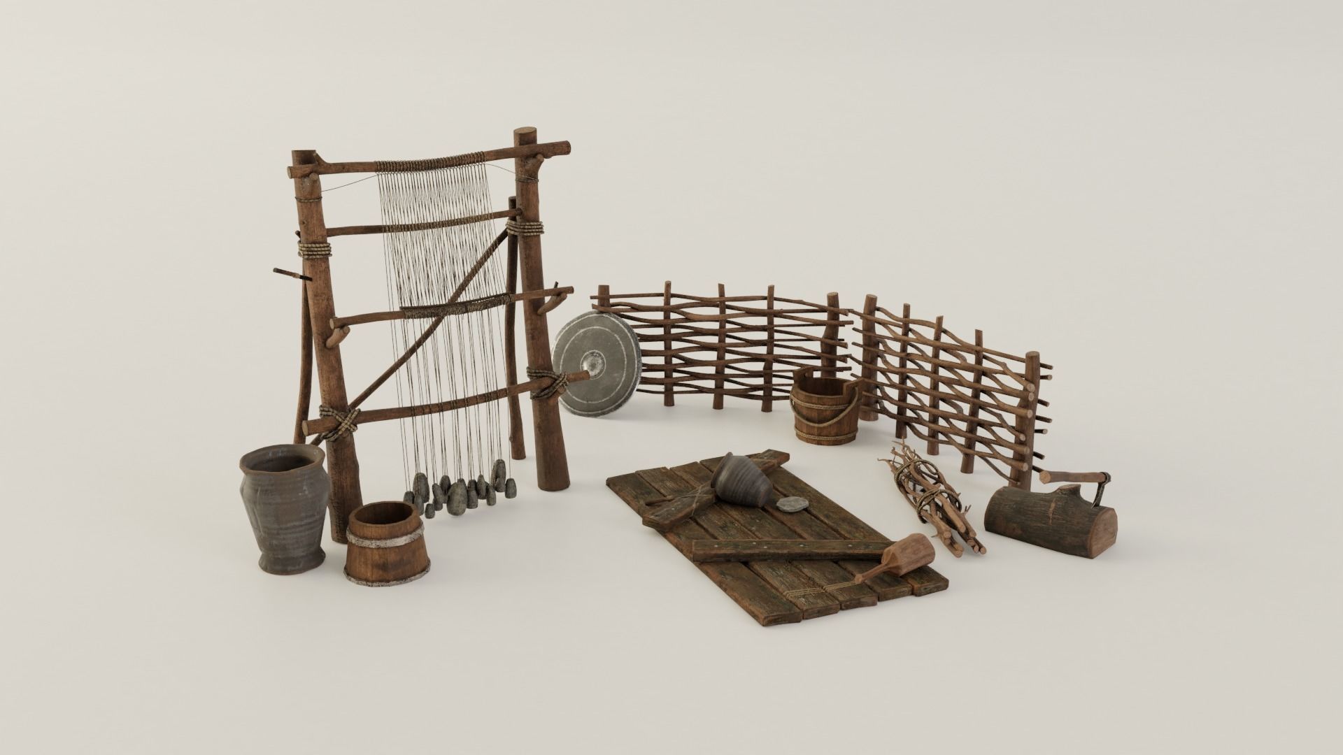 3D model Iron Age Loom LowPoly 3d model VR / AR / lowpoly CGTrader