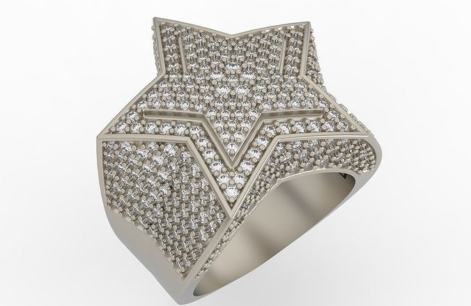 5 Angles Pave Big Star Ring Style 3 Size US 9 3D print model