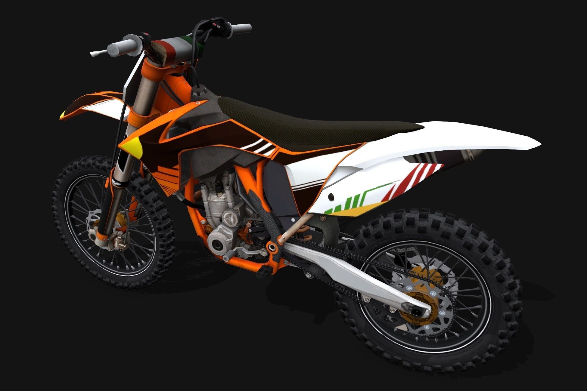 Motorcycle 3 orange and dirt bike Low-poly 3D model_4