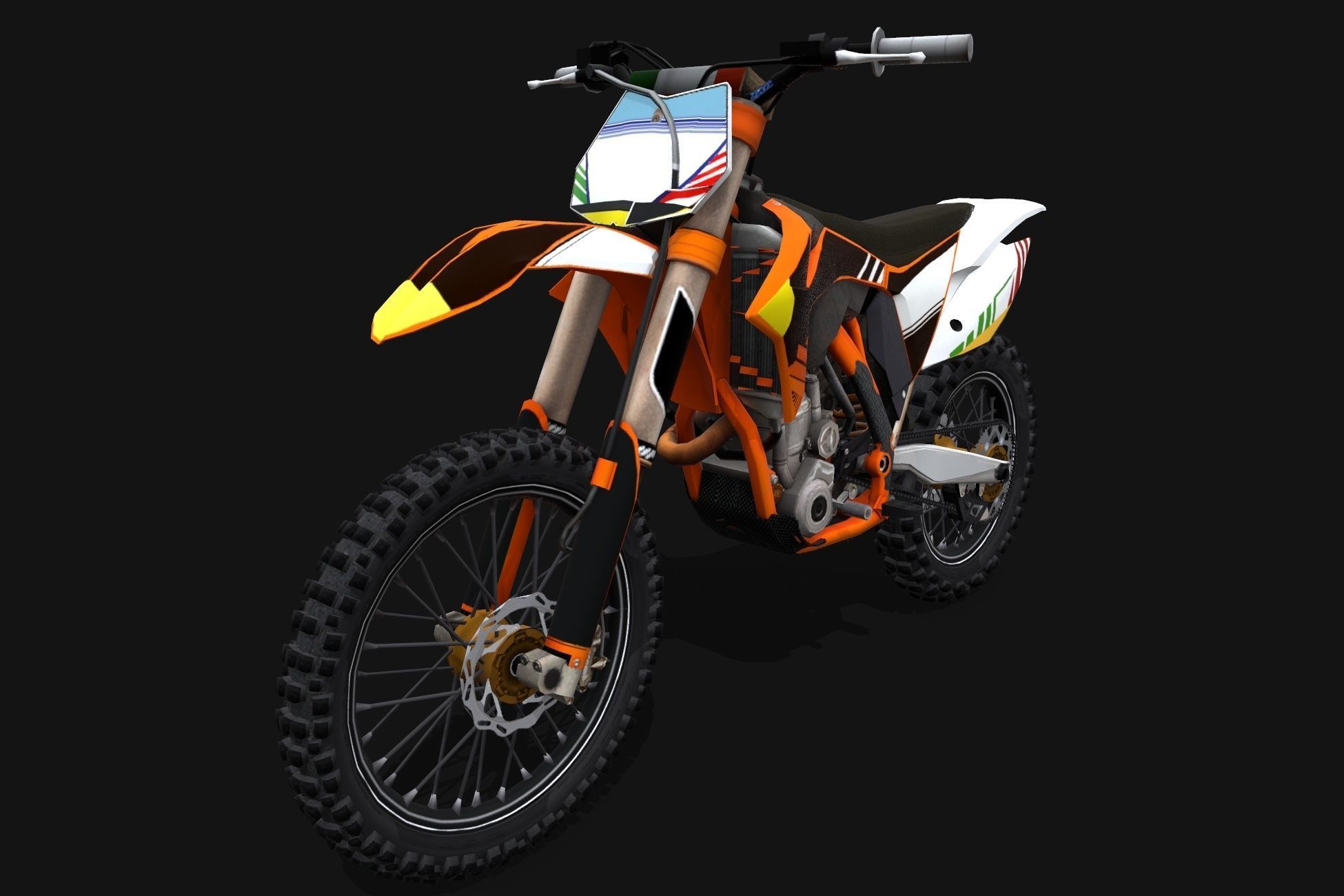 Motorcycle 3 orange and dirt bike Low-poly 3D model_1