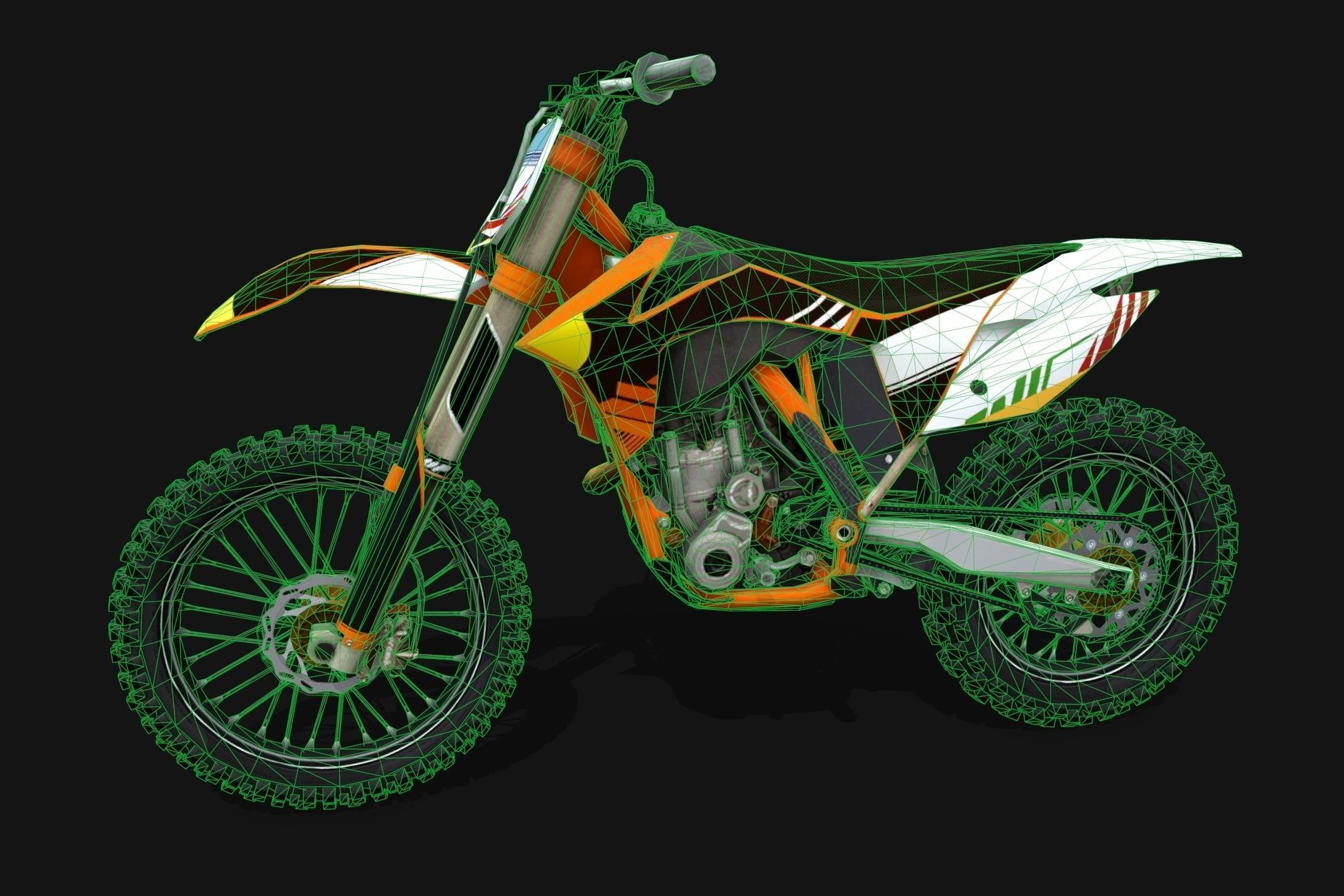 Motorcycle 3 orange and dirt bike Low-poly 3D model_5