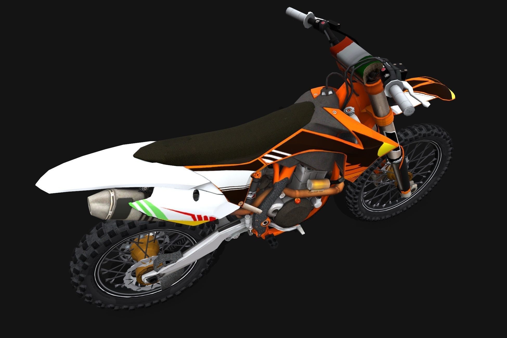 Motorcycle 3 orange and dirt bike Low-poly 3D model_3