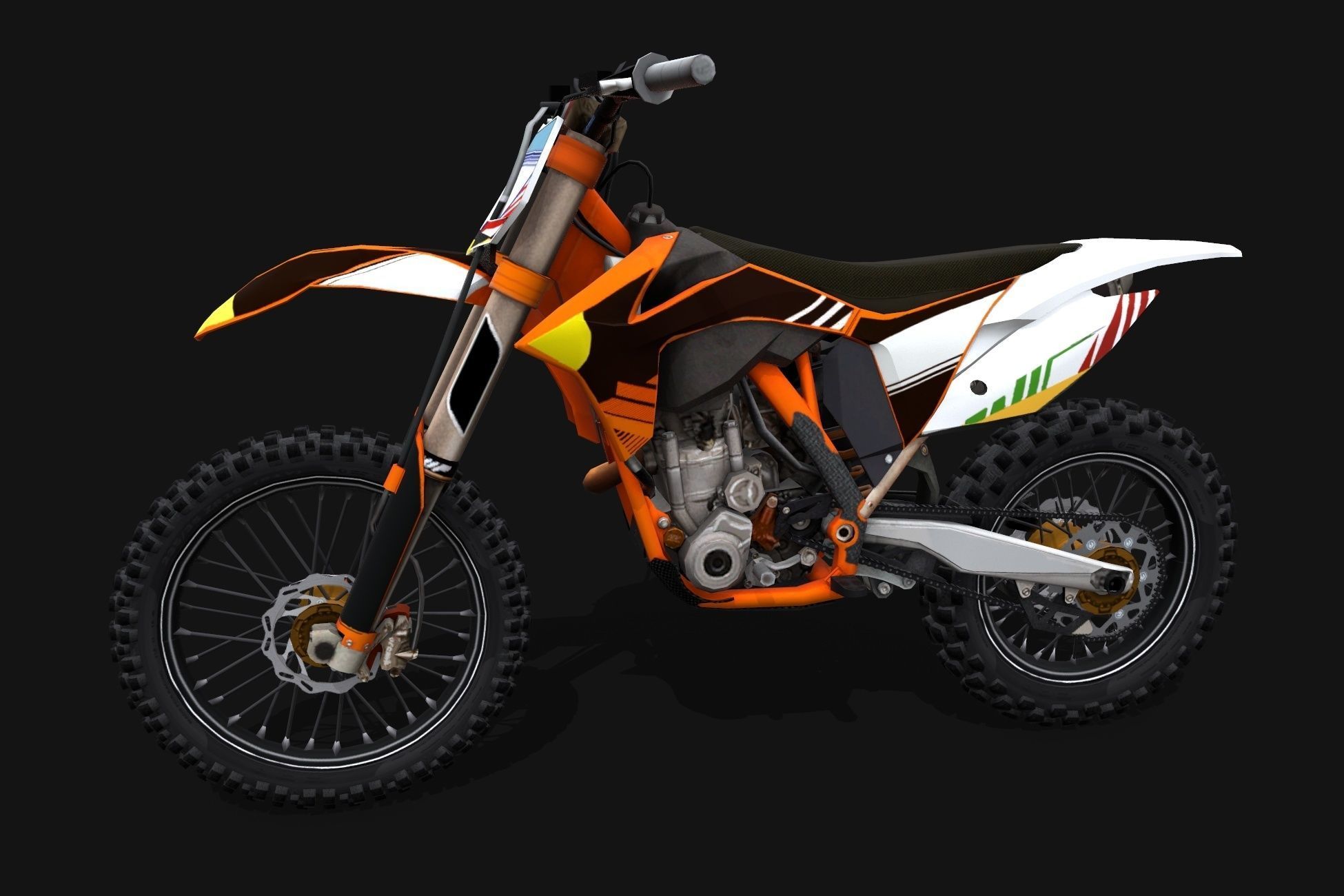 Motorcycle 3 orange and dirt bike Low-poly 3D model_2